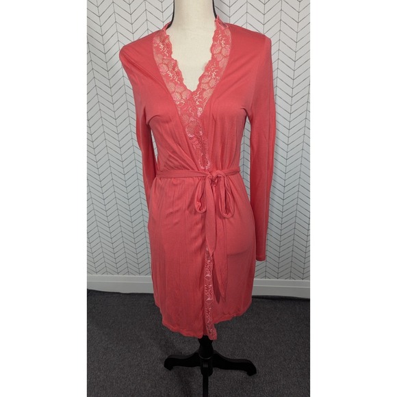 Eberjey Other - Eberjey Robe Women's Medium Coral‎ Lace Loungewear Boudoir Romantic Cottagecore